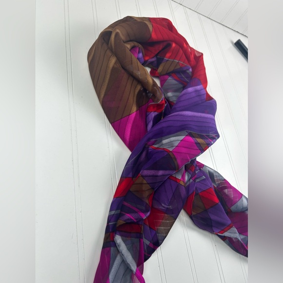 Givenchy Multi-Colored Red, Brown and Purple Silk Vintage Scarf - Picture 6 of 13